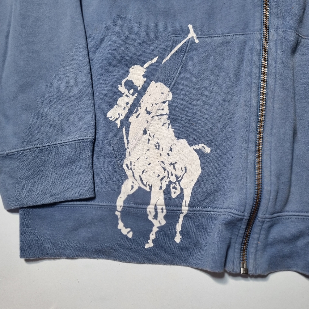Vintage Polo Ralph Lauren Hoodie Blue Printed Big Pony XL 16-18 - Picture 6 of 8